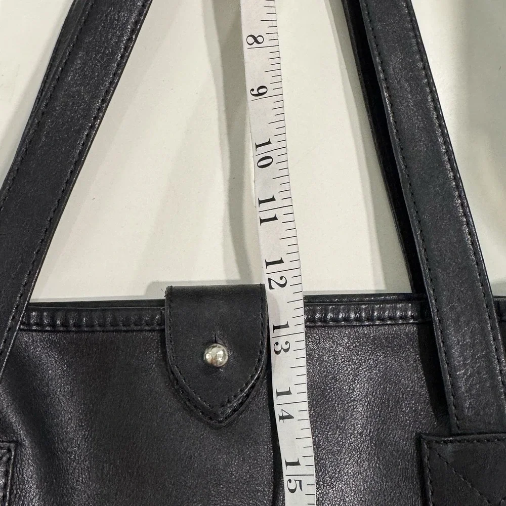 Levenger Black Leather Tote Bag Business Shoulder Purse Laptop Work Travel